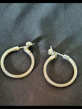 Forever 21 Silver Twisted Cable Hoop Earrings